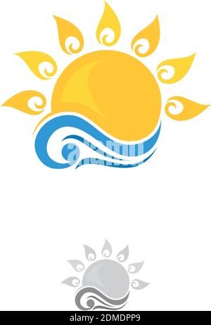 Kreative, farbenfrohe und lustige Blumensonne mit blauem Wellenmuster im Sommer-Icon-Design. Vektor Sonne Symbol Vektor isoliert Zeichen Symbol. Vektorgrafik EPS Stock Vektor