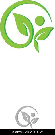 Gesundheit Mensch Vektor Logo Konzept Illustration in runden flachen Stil Design. Menschliches Zeichen Logo Zeichen. Blattlogo. Logo für das Gesundheitswesen. Nature-Logo Stock Vektor