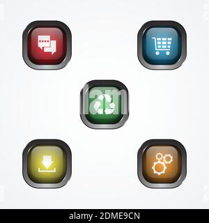 Design Vektor quadratische Taste mit Symbol für Web. Web glänzende Knöpfe. Vektorgrafik EPS.8 EPS.10 Stock Vektor