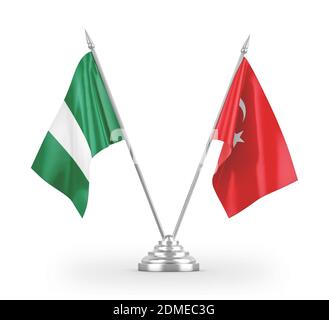 Turkey and Nigeria table flags isolated on white 3D rendering Stockfoto