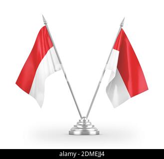 Indonesien-Tischflags isoliert auf weißem 3D-Rendering Stockfoto