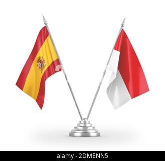 Indonesia and Spain table flags isolated on white 3D rendering Stockfoto