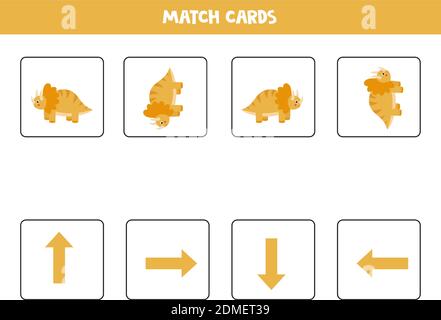 Learning right, left, up, down with cute dinosaur. Educational logical game for kids. Stock Vektor
