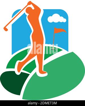 Farbe Vintage Golf Club Emblem. Golf-meisterschaft, Golf Gear und Ausrüstung Abzeichen Logo. Vector Illustration, EPS 10. Stock Vektor