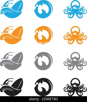 Ocean Waves Octopus. Vektor Logo Design Octopus Stock Vektor