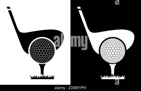 golf club icon with ball on tee. Golfer takes aim for precise and powerful shot. Sport competition. Vector Stock Vector