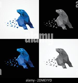 Eisbär Gemalt In Imaginären Farben. Bären auf schwarzem und weißem Hintergrund isoliert. „Polar Bear“-Logo Stock Vektor