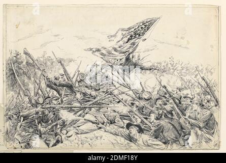 Hancock's Corps assaulting the Works at the 'Bloody Angle', William Brooke Thomas Trego, American, 1859 - 1909, Pen und schwarze Tinte auf Wove Papier, die Union und die konföderierten Truppen in Hand-to-Hand-Kampf., Spotsylvania Courthouse, Virginia, USA, 1887, Figuren, Zeichnung Stockfoto