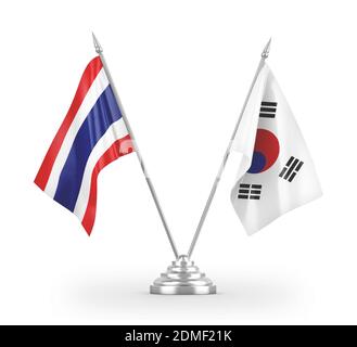 South Korea and Thailand table flags isolated on white 3D rendering Stock Photo