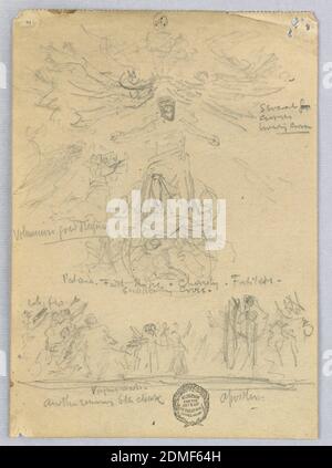 Sketches for a Passion, Francis Augustus Lathrop, amerikanisch, 1849 - 1909, Graphit auf Papier, Skizzen einer religiösen Szene um die Mittelfigur mit ausgestreckten Armen, mit Engeln oben und Aposteln unten., USA, ca. 1895, Figuren, Zeichnung Stockfoto