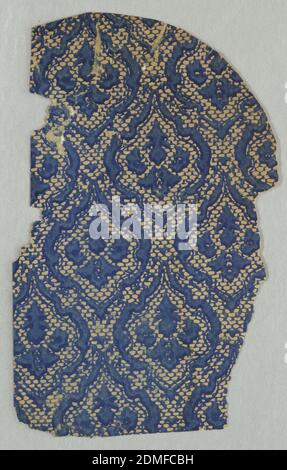 Sidewall - fragment, Machine-printed paper, Parts a,b are joined together. Small floral medallions create a diaper pattern. There is an all-over background pattern of very small fish-scale or brick design. Printed in dark blue on a mica ground., USA, 1865–80, Wallcoverings, Sidewall - fragment Stock Photo