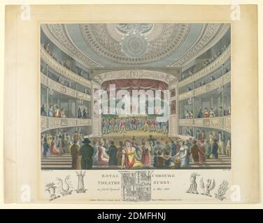 Innenansicht des Coburg Theatre, London, Jacob C. Schnebbelie, 1760–1792, James Stow, 1770–nach 1820, Radierung, handfarbig, England, 1819, Theater, Print Stockfoto