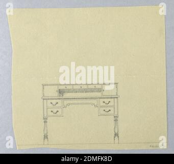 Design für zwei-Tiered Schreibtisch mit sieben Schubladen, A.N. Davenport Co., Graphit auf dünnem cremefarbenen Papier, 1900–05, Möbel, Zeichnung Stockfoto