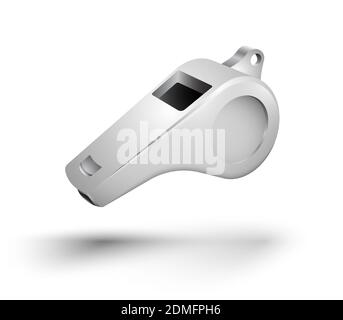 Sportschiedsrichter Metallpfeife. Durchführung von Turnieren und Wettbewerben. Realistischer Vektor. Web-Design-Element Stock Vektor