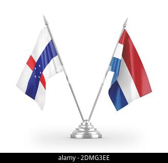 Niederländische und Niederländische Antillen Tischflaggen isoliert auf weißem 3D Rendering Stockfoto