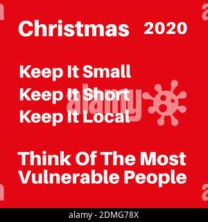 Weihnachten 2020 Keep it small, short and Local - Denken Sie an die schutzbedürftigsten Menschen - Halten Sie Ihre Familie sicher vor covid dieser festlichen Jahreszeit, Sicherheit mes Stock Vektor
