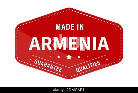 MADE IN ARMENIEN, Qualität garantieren. Etikett, Aufkleber oder Marke. Vektorgrafik. Flacher Style. Stock Vektor