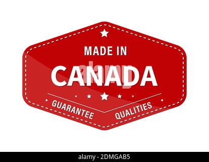 MADE IN CANADA, Qualität garantieren. Etikett, Aufkleber oder Marke. Vektorgrafik. Flacher Style. Stock Vektor