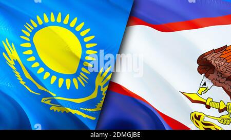 Kasachstan und amerikanisch-Samoa Flaggen. 3D-Design mit wehenden Fahnen. Kasachstan Amerikanisch Samoa Flagge, Bild, Tapete. Kasachstan vs. Amerikanisch-Samoa Bild, 3D Stockfoto