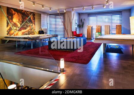 Ankara, Turkey - November, 2020: Carpets displayed in a carpet store showroom in Ankara, Turkey. Stock Photo