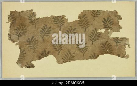 Seitenwand, Blockdruck auf handgefertigtem Papier, unlackierter Boden seme mit Blattspreize in grün., USA, ca. 1800, Wallcoverings, Sidewall Stockfoto