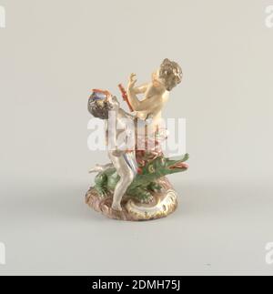 Allegorical Figure Depicting Putti as 'Europe' and 'America', Ludwigsburg Pottery & Porcelain Factory, German, 1758 - 1824, hard paste porcelain, vitreous enamel, gold, Germany, late 18th century, ceramics, Decorative Arts, figure, figure Stock Photo