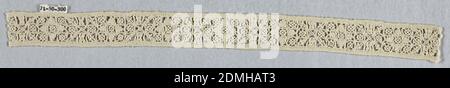 Band, Medium: Leinen Technik: Gitter aus zurückgezogenem Element mit Nadelspitze (Reticella), schmales Band mit diamantförmigem Blumenmuster., Italien, 16.–17. Jahrhundert, Spitze, Band Stockfoto