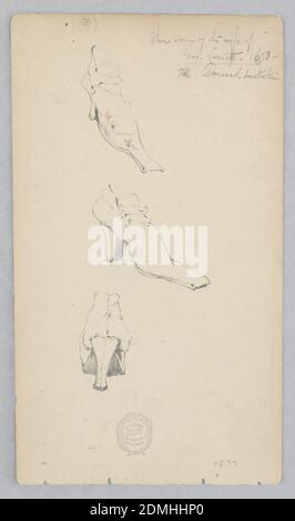 Schuh, Robert Frederick Blum, Amerikaner, 1857–1903, Graphit auf Wove-Papier, drei Skizzen eines Damenschuhs., USA, 1877, Kostüm & Accessoires, Zeichnung Stockfoto