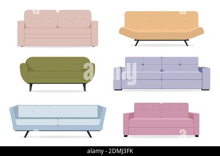 Kollektion von Sofas in einem flachen Stil. Stock Vektor