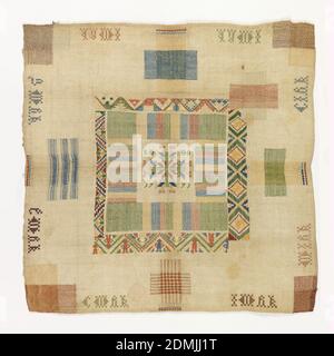 Sampler, Medium: Seidenstickerei auf Leinenfundament Technik: Gestickt in Lauf (Musterstampfen), Rokoko, Kreuz, gebunden Kreuz, Satin, und Ösen Stiche auf Leinwandfundament, fünf Vertiefungskreuze, vier Vertiefungsecken, zentraler Patch. Initialen am äußeren Rand, Datum in der Mitte., Niederlande, 1771, Stickereien & Stitching, Sampler Stockfoto