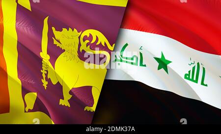 Flaggen von Sri Lanka und Irak. 3D-Design mit wehenden Fahnen. Sri Lanka Irak Flagge, Bild, Tapete. Sri Lanka vs Irak Bild, 3D-Rendering. Sri Lanka Irak relatio Stockfoto