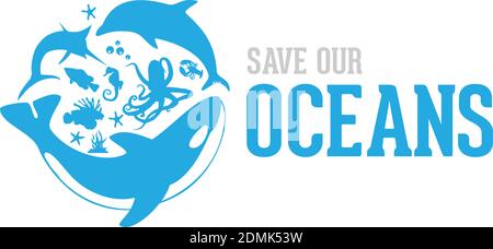 Speichern Sie unsere Ozean Stil Design Logo Vektor Illustration. Logo-Design Stock Vektor