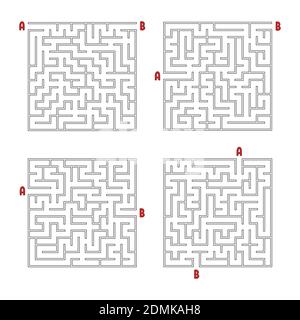 Ein Satz quadratischer Labyrinthe. Spiel für Kinder. Puzzle für Kinder. Labyrinth-Rätsel. Flache Vektorgrafiken isoliert auf weißem Hintergrund. Stock Vektor
