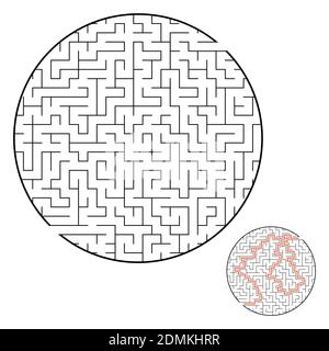 Schwieriges rundes Labyrinth. Spiel für Kinder. Puzzle für Kinder. Ein Eingang, ein Ausgang. Labyrinth-Rätsel. Flache Vektorgrafik isoliert auf Weiß Stock Vektor