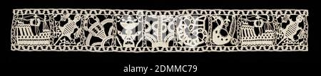 Band, Medium: linen Technique: grid of laid cords with needle lace (reticella style), Spain, late 16th–early 17th century, lace, Band Stock Photo