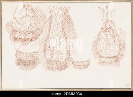 Studie der Baluster, Jean-Robert Ango, Französisch, aktiv in Rom 1759 –1770, d. 1773, Jacques-Laure Le Tonnelier, bailli de Breteuil, französisch, 1723 - 1785, Rotkreide auf Papier, Studie der Baluster, Frankreich, ca. 1759–70, Ornament, Zeichnung Stockfoto