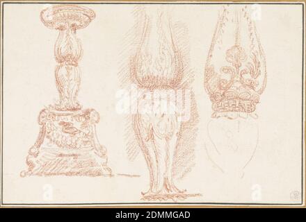 Studie von Balustern und Kerzenleuchter, Jean-Robert Ango, Französisch, aktiv in Rom 1759 –1770, d. 1773, Rote Kreide auf Papier, Studie von Balustern und einem Kandelaber., Frankreich, ca. 1759–70, Ornament, Zeichnung Stockfoto