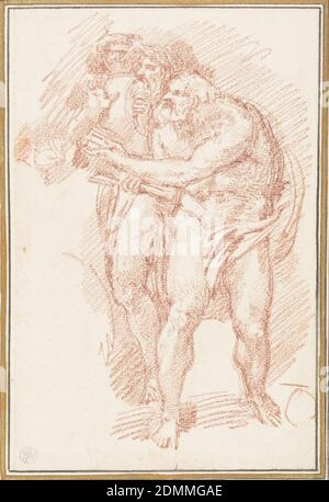 Zahlen aus dem Jüngsten Gericht, Jean-Robert Ango, Französisch, aktiv in Rom 1759 –1770, d. 1773, Michelangelo Buonarroti, italienisch, 1475–1564, Rote Kreide auf Papier, Figurengruppe rechts von der Mitte im Jüngsten Gericht von Michelangelo., Frankreich, ca. 1759–70, Figuren, Zeichnung Stockfoto