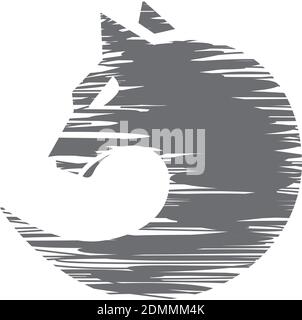 Sketch circle wolf face emblem template for business design concept. Black silhouette wolf. Vector illustration EPS.8 EPS.10 Stock Vektor