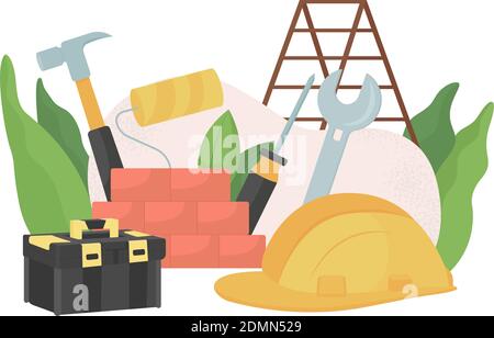 Construction and house improvement flat concept vector illustration Stock Vector