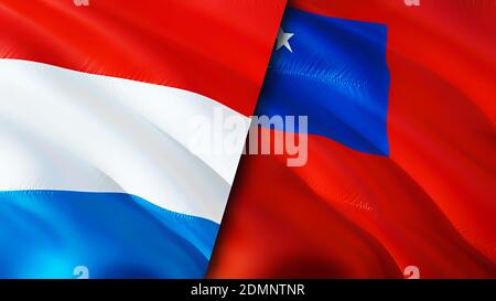 Flagge von Luxemburg und Samoa. 3D-Design mit wehenden Fahnen. Luxemburg Samoa Flagge, Bild, Tapete. Luxemburg vs. Samoa Bild, 3D-Rendering. Luxemburg, Samoa Stockfoto