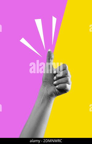 Female hand gesturing of sign nice good isolated on gradient background. Stockfoto