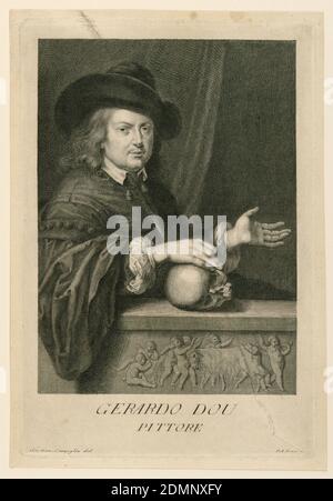 Porträt von Gerard Dow, Antonio Pazzi, Italienisch, 1706 - nach 1768, Gravur auf Papier, Italien, ca. 1750, Drucken Stockfoto