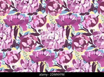 Vektor florale nahtlose Muster mit Pfingstrosen Blumen. Violette Pfingstrosen Stock Vektor