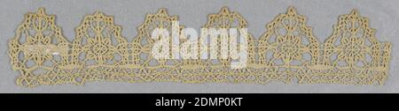 Einfassung, Medium: Leinen Technik: Klöppelspitze, durchgehende Zopf-ähnliche, Band von sechs Tabs mit Rosetten., Italien, Ende 16.–Anfang 17. Jahrhundert, Spitze, Einfassung Stockfoto