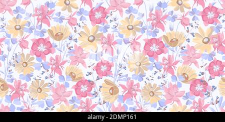 Vektor florale Nahtloses Muster. Pastellblumen und Blätter. Stock Vektor