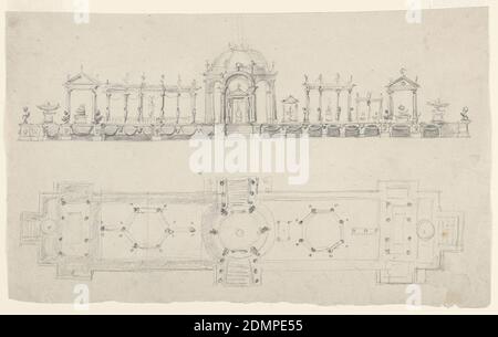 Entwurf für einen Surtout de Table (Mittelstück), schwarze Kreide auf Papier, Italien, Anfang des 19. Jahrhunderts, Metallarbeiten, Zeichnung Stockfoto