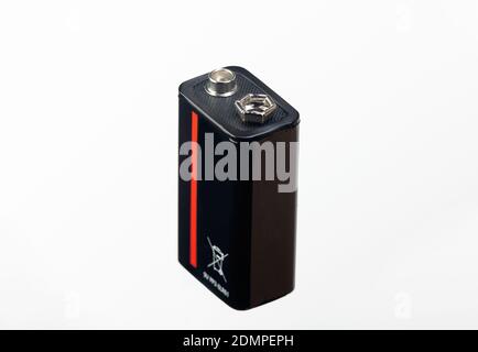 Nahaufnahme einer 9-Volt-Batterie Stockfoto