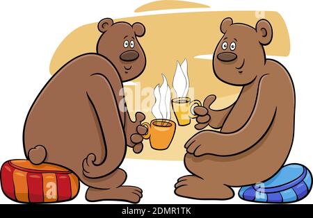 Cartoon-Illustration von zwei Bären Comic-Tierfiguren trinken Tee Stock Vektor