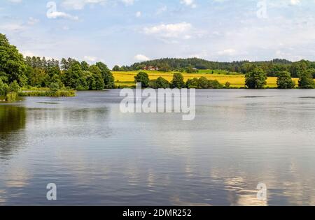 Idyllische Uferlandschaft rund um Wiesenfelden im Bayerischen Wald bei Sommerzeit Stockfoto